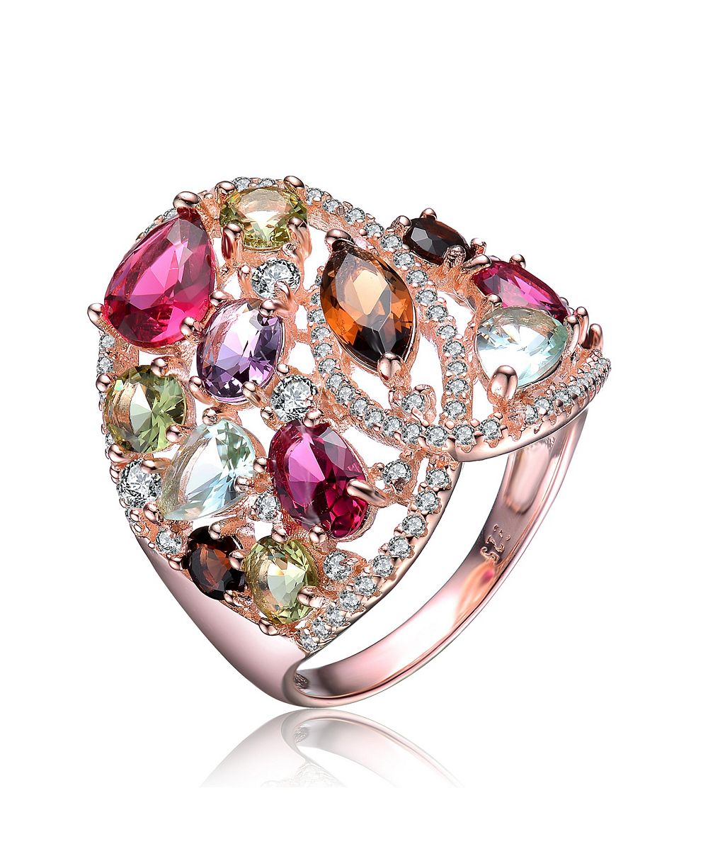 Широкое кольцо Genevive с комбинированной огранкой CZ и напылением 18K Rose Gold
