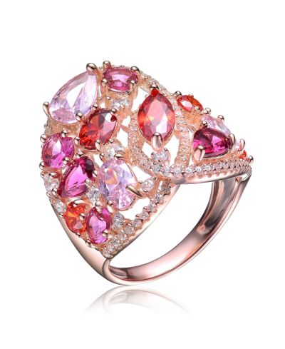 Широкое кольцо Genevive с комбинированной огранкой CZ и напылением 18K Rose Gold