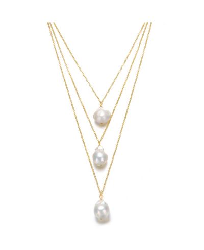 Genevive многослойное ожерелье из серебра с напылением 14K Gold и жемчугом