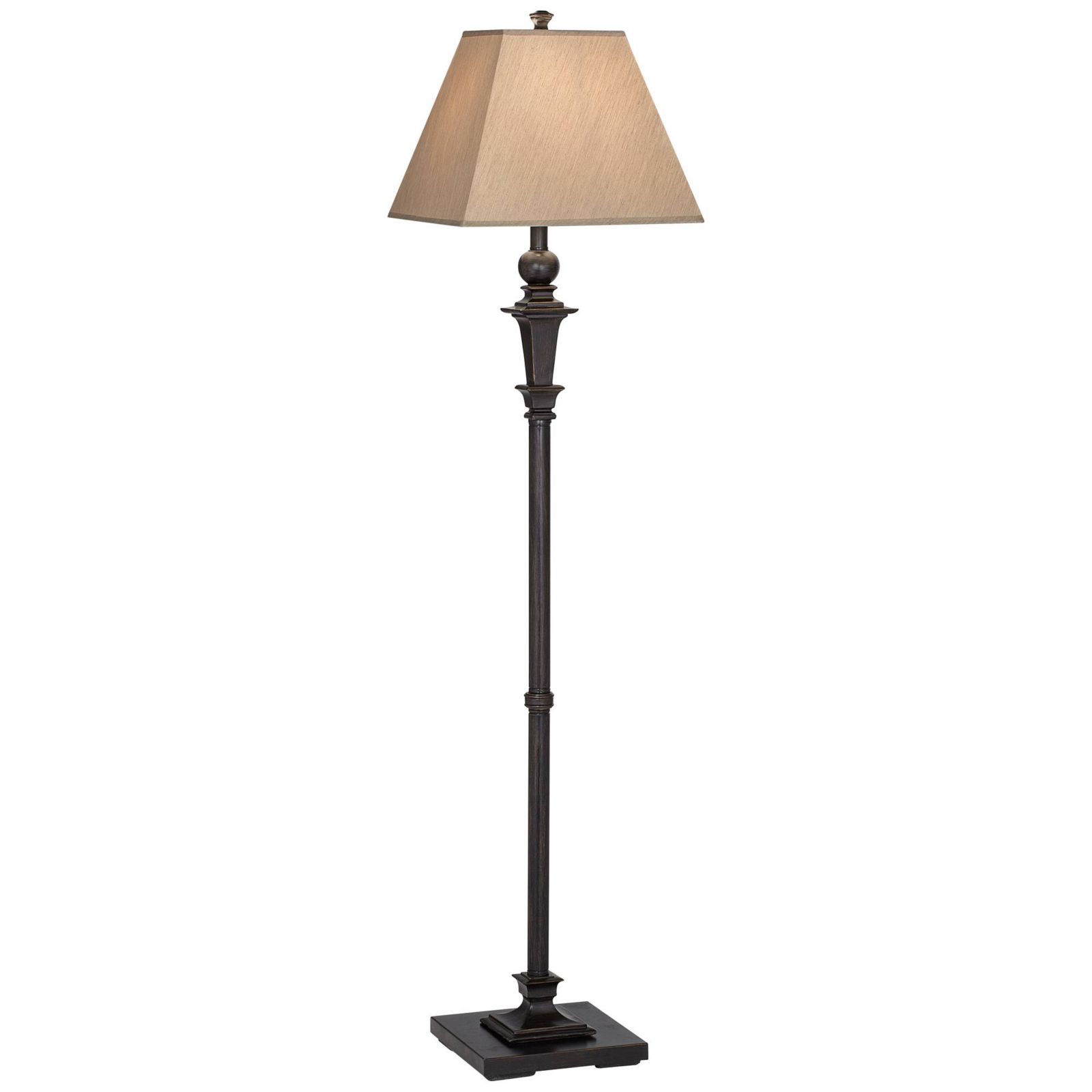 Regency Hill Traditional Floor Lamp 59" Tall Italian Bronze Taupe Faux Silk Square Hardback Shade for Living Room Reading Bedroom Office