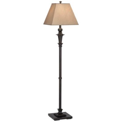 Regency Hill Traditional Floor Lamp 59" Tall Italian Bronze Taupe Faux Silk Square Hardback Shade for Living Room Reading Bedroom Office