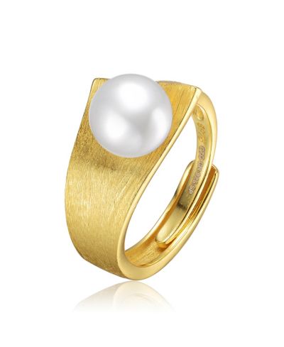 Genevive 14K Gold Plated Genuine Freshwater Pearl Adjustable Ring