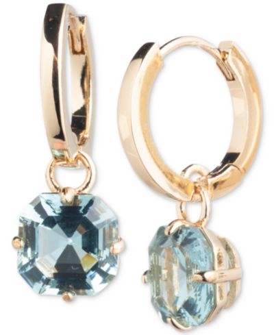 Серьги-кольца Lauren Ralph Lauren Gold-Tone Cushion-Cut Stone Charm Huggie Hoop