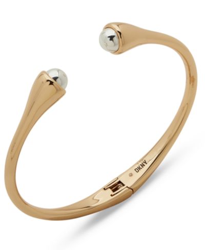 DKNY Two-Tone Bead-Tipped Hinged Cuff Bracelet