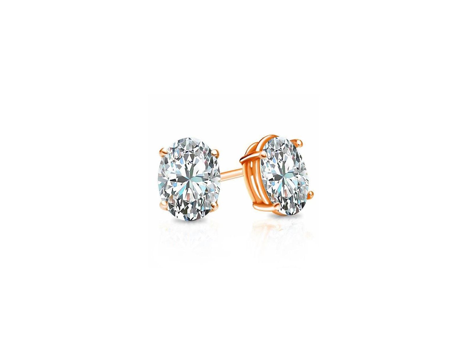 Suzy Levian Sterling Silver Cubic Zirconia Oval-Cut Classic Stud Earrings