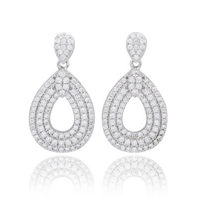Серьги Suzy Levian Sterling Cubic Zirconia Triple Row Tear Drop Dangle