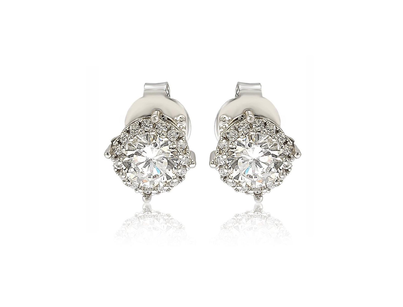 Серьги Suzy Levian Sterling Silver Cubic Zirconia Round Halo Stud