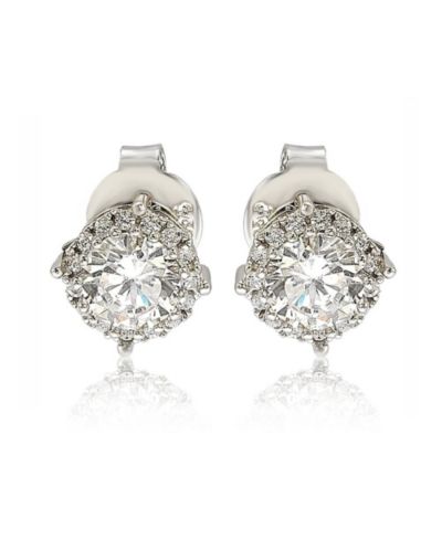 Серьги Suzy Levian Sterling Silver Cubic Zirconia Round Halo Stud