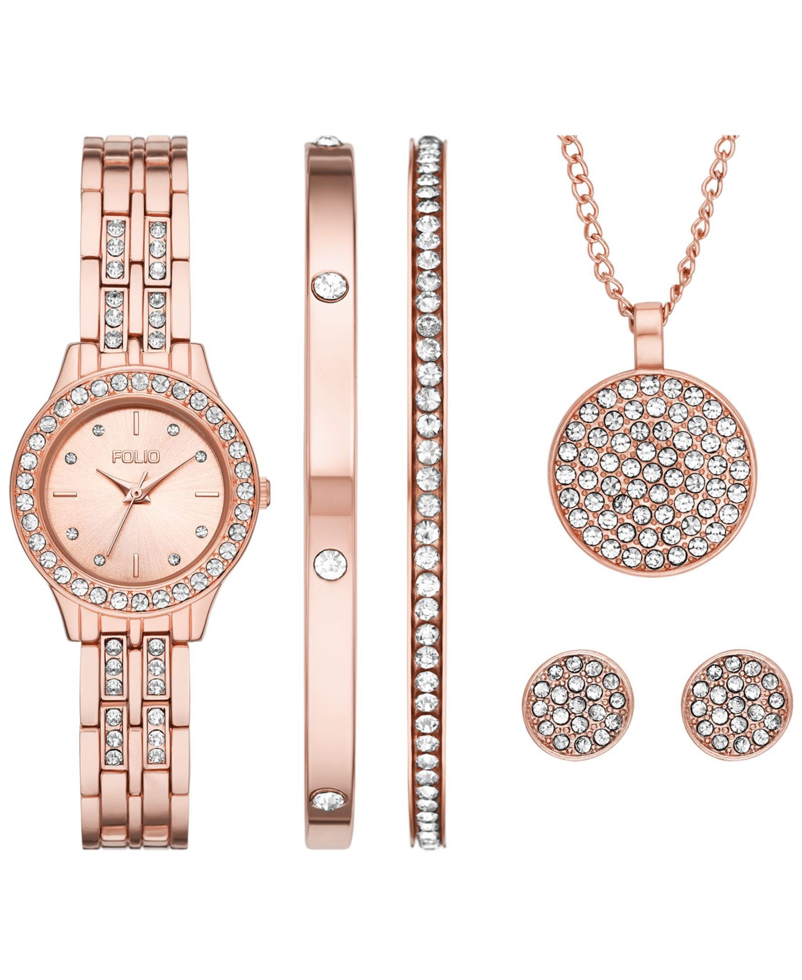 Женский подарочный набор часов Folio Three Hand Rose Gold-Tone Alloy 27mm