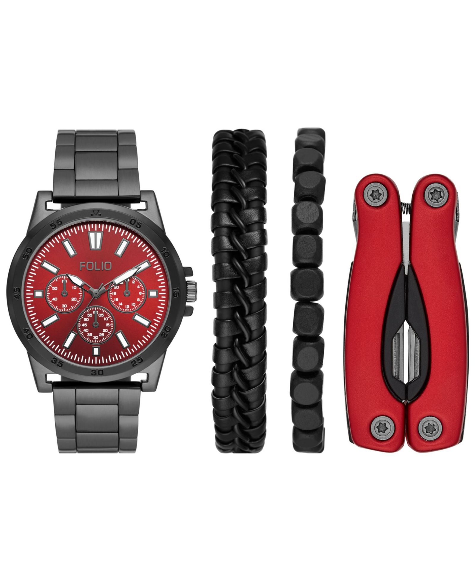Folio Мужской подарочный набор часы Folio Three Hand Gunmetal Alloy 46mm