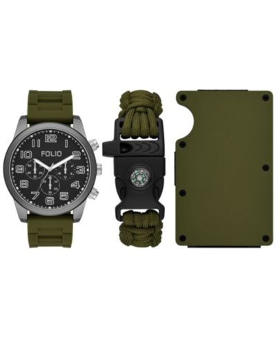 Подарочный набор часов Folio Men's Three Hand Green Silicone Watch 45mm