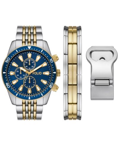 Подарочный набор часов Folio Men's Three Hand 2T Silver-Tone, Gold-Tone Alloy 42mm