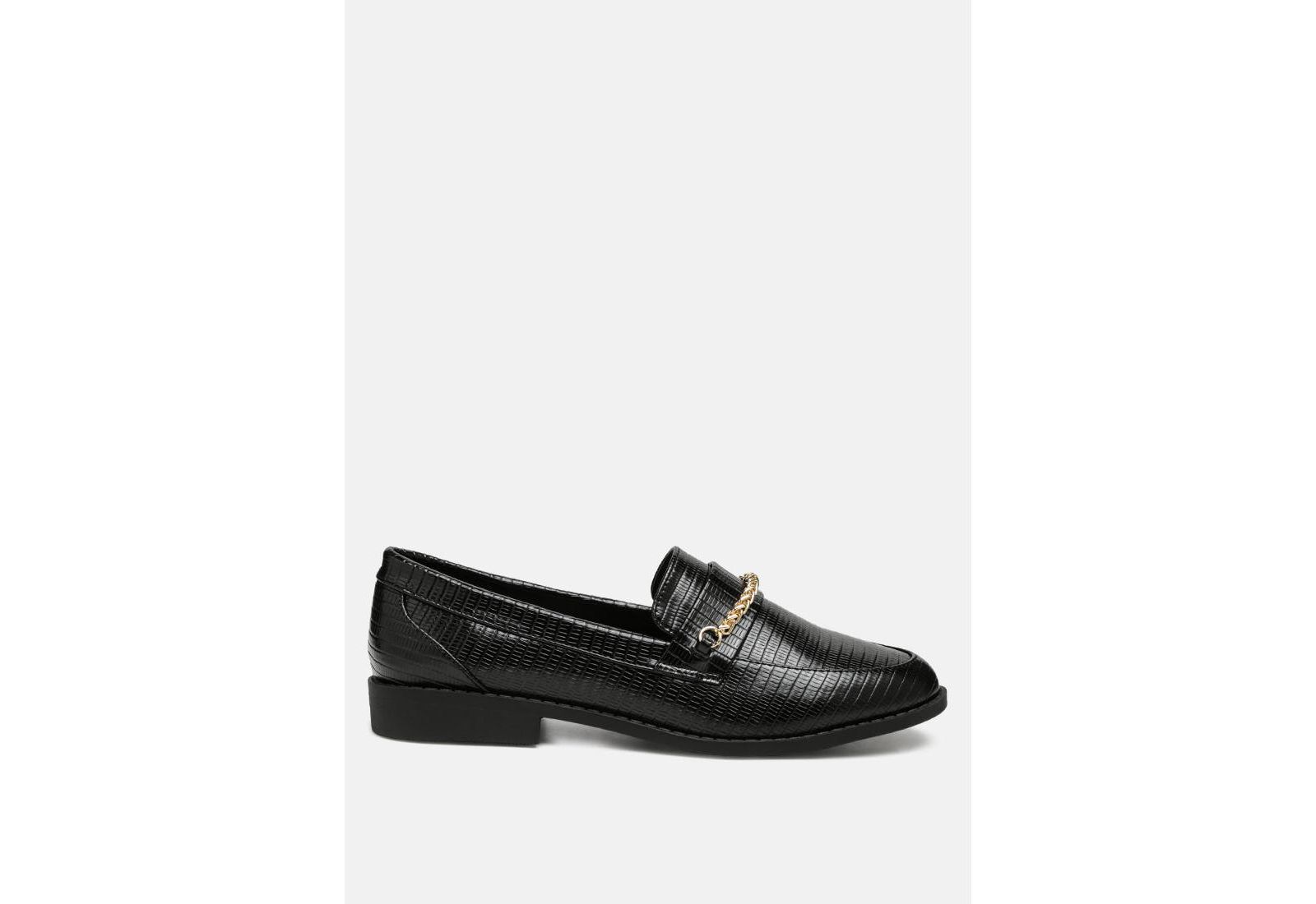 London Rag Womens Vouse Low Block Loafers Adorned With Golden Chain