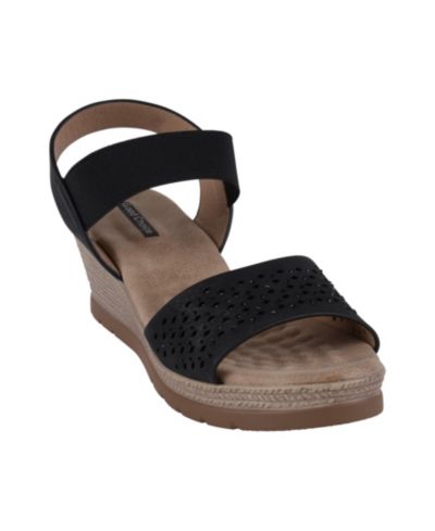GC Shoes Women's Bane Embellished Elastic Double Band Wedge Sandals