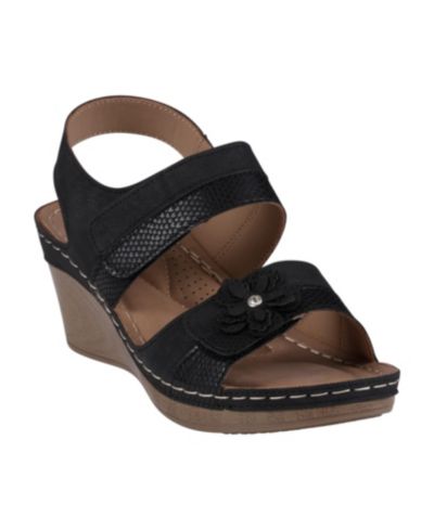 GC Shoes Women's Tulip Stay-Put Double Band Flower Wedge Sandals
