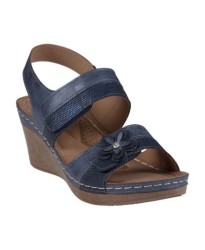 GC Shoes Women's Tulip Stay-Put Double Band Flower Wedge Sandals