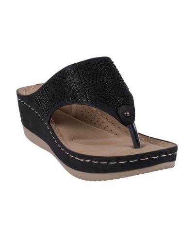 GC Shoes Women's Wagner Embellished Thong Wedge Sandals