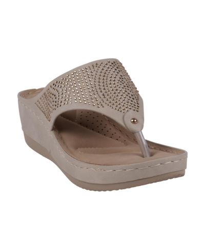 GC Shoes Women's Wagner Embellished Thong Wedge Sandals