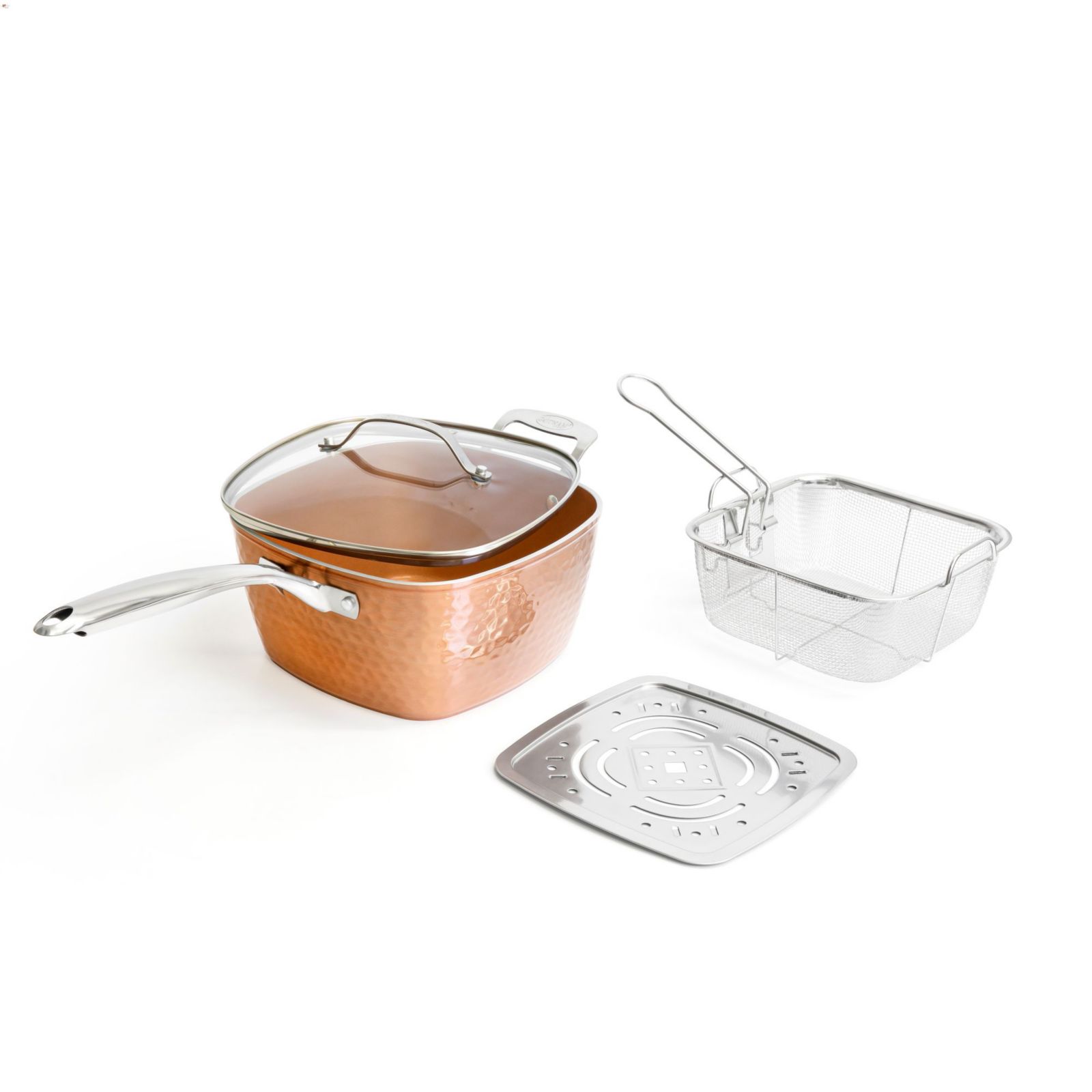 Hammered Copper 4-Piece Ti-Cerama Nonstick Deep Square Pan Set