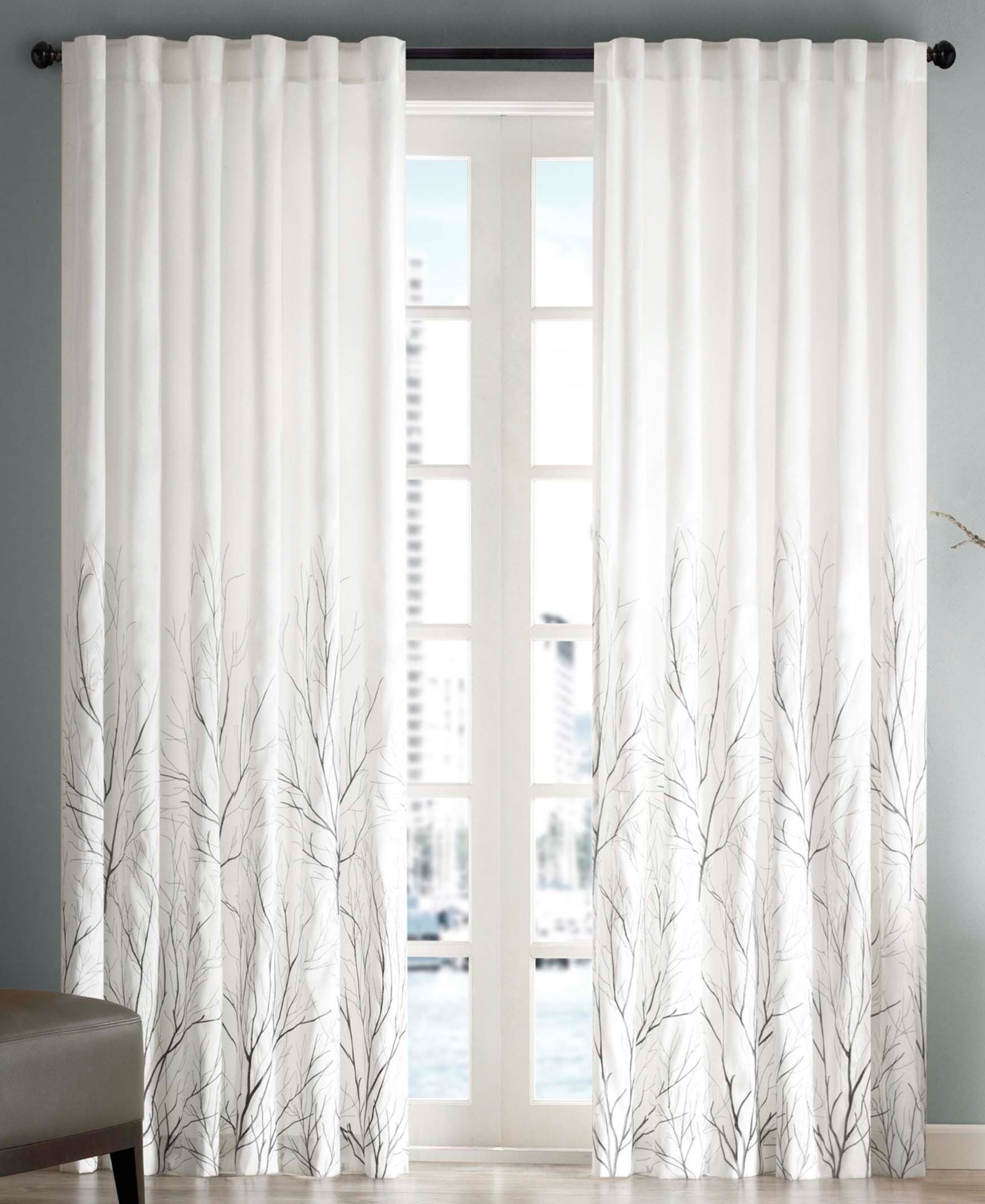 Madison Park Andora Botanical Embroidered Curtain Panel, 50"W x 95"L