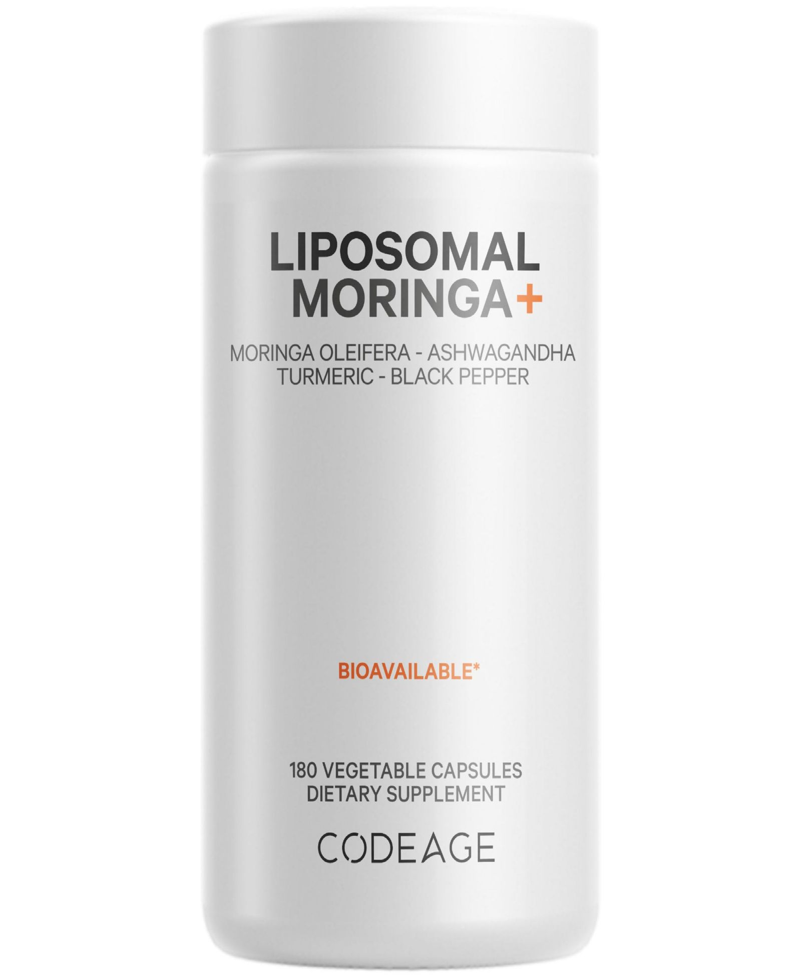 Codeage Liposomal Moringa+ Supplement, 400mg Moringa 50:1 Extract - 20,000mg Moringa Oleifera Leaf Equivalent - Turmeric, Ashwagandha, 180 капсул