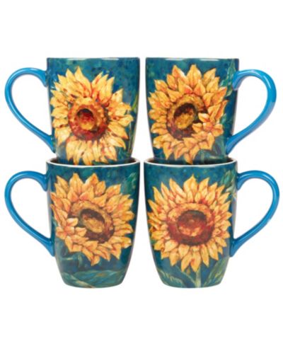 Certified International Golden Sunflowers Mugs, Set of 4