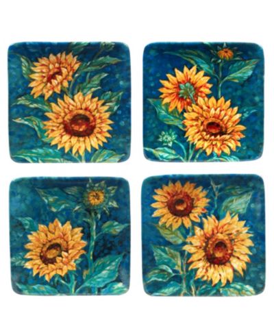 Certified International Golden Sunflowers Canape Plates, Set of 4