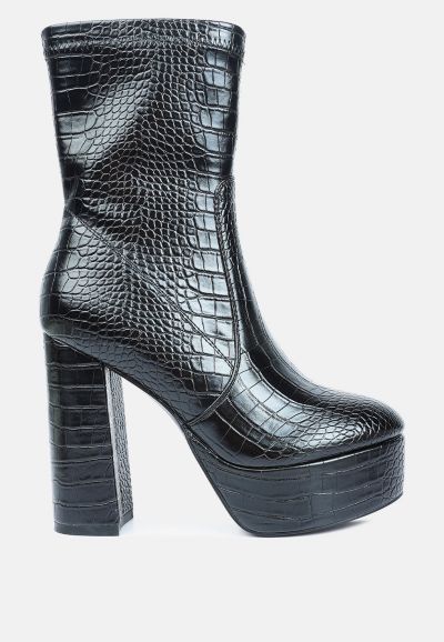 London Rag Women's Feral High Heeled Croc Pattern Ankle Boot