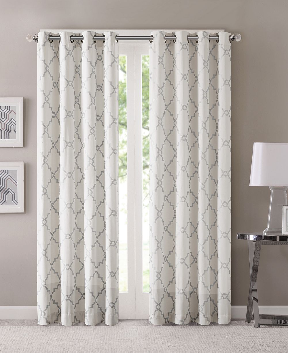 Saratoga Fretwork Print Grommet Top Window Curtain Panel, 50"W x 84"L