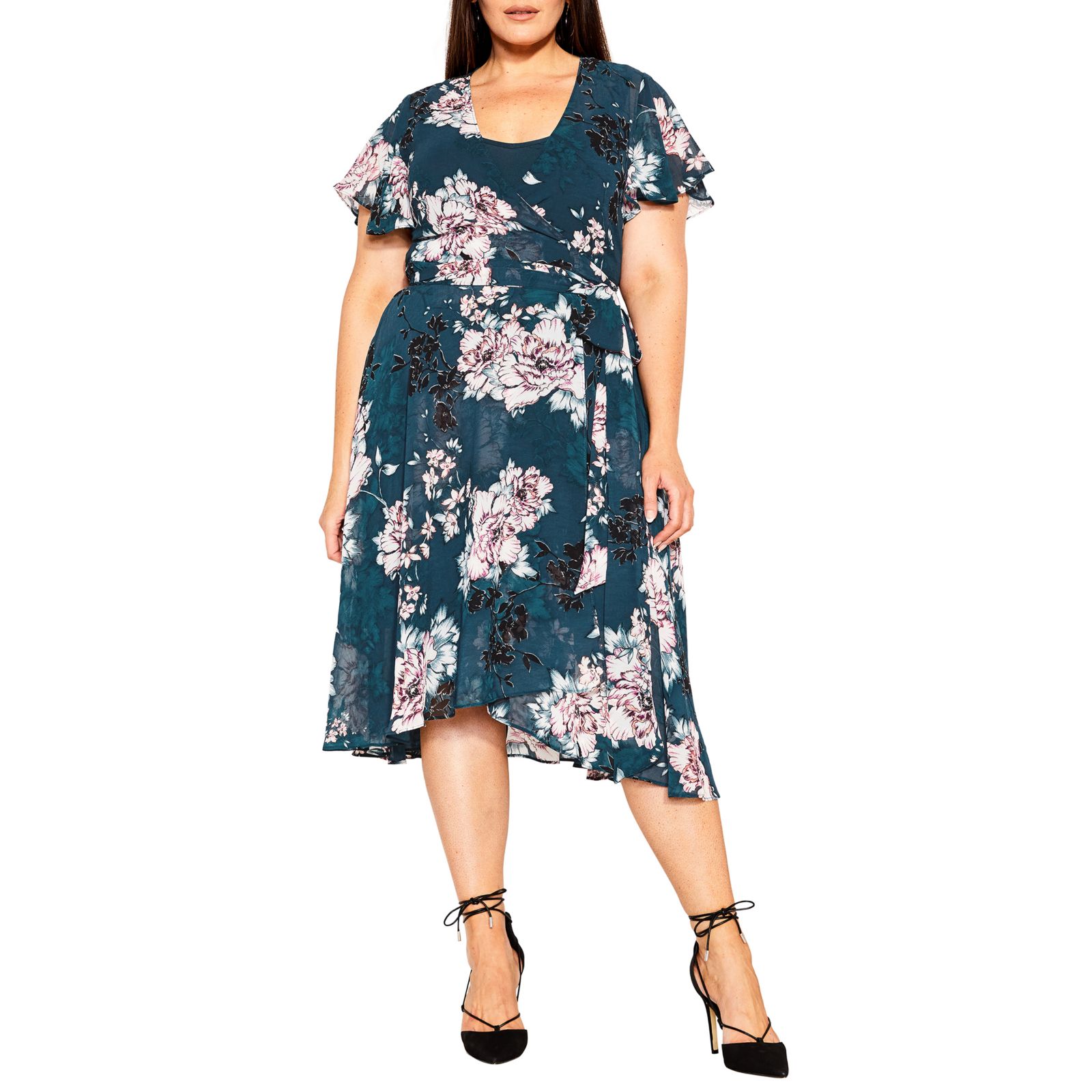 CITY CHIC Платье миди Plus Size Blossom с коротким рукавом