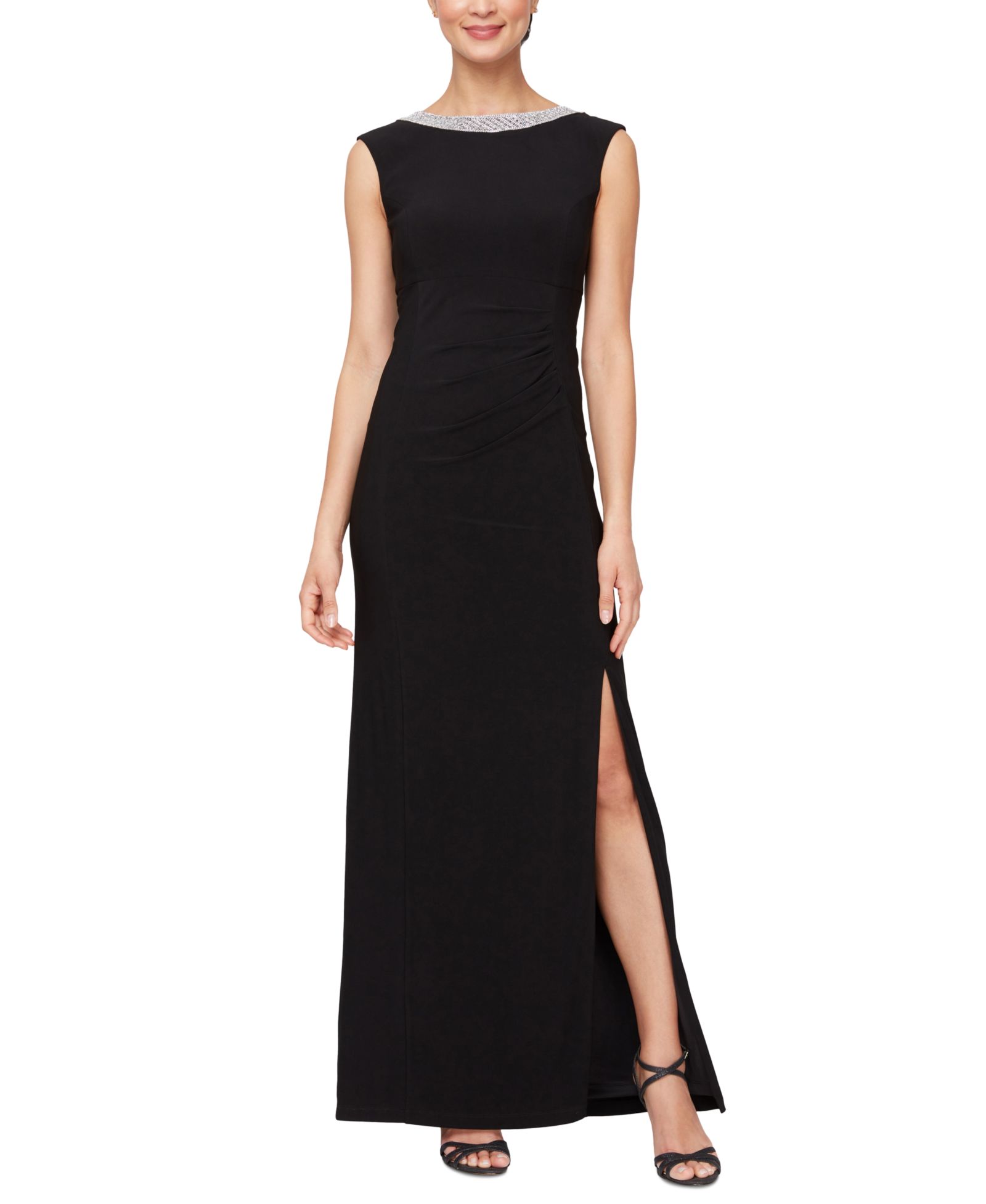 Женское вечернее платье Alex Evenings Embellished-Neck Side-Slit Gown