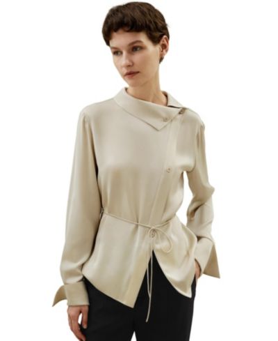 Женская асимметричная шелковая рубашка LILYSILK с завязками на талии
