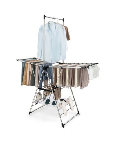 Costway 2-Layer Stainless Steel Foldable Drying Rack с подвесным стержнем и 2 регулируемыми крыльями