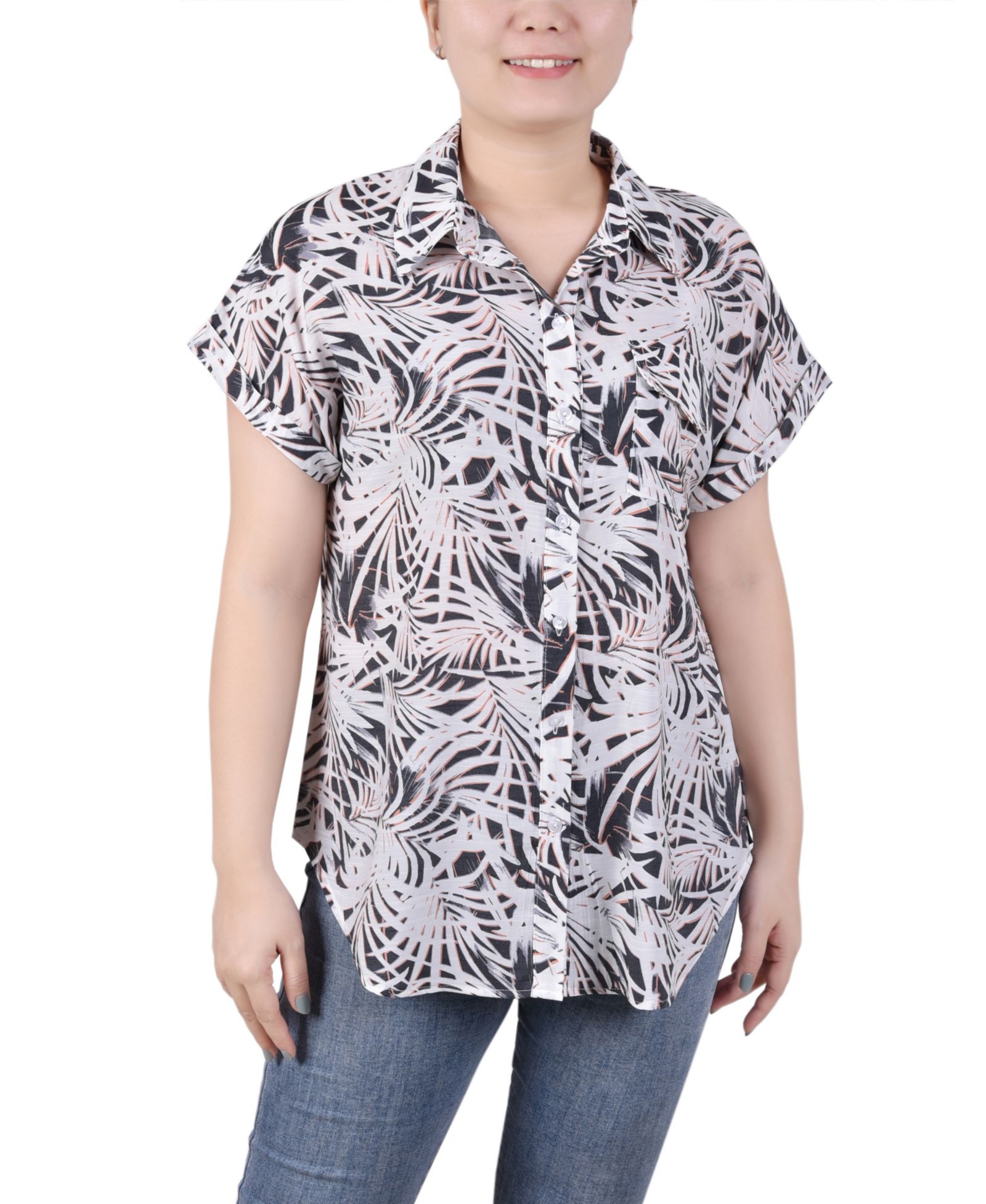 Женская блузка NY Collection Short Rolled Sleeve Button Front