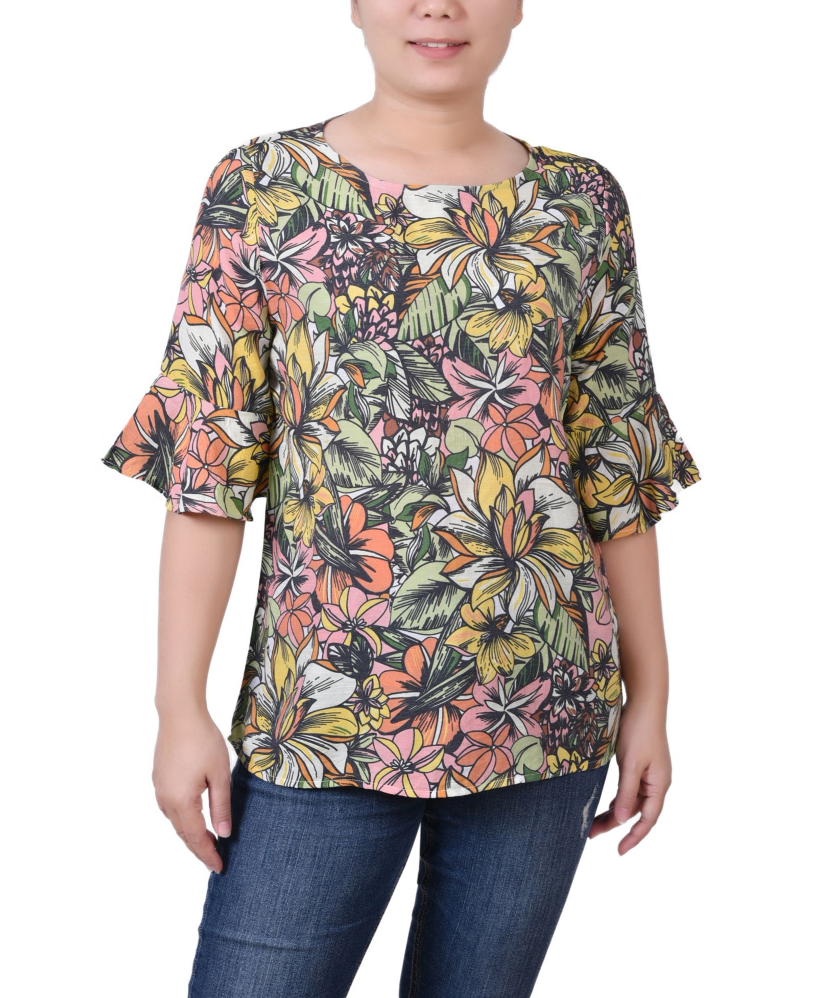 NY Collection Women's Bell Sleeve Blouse