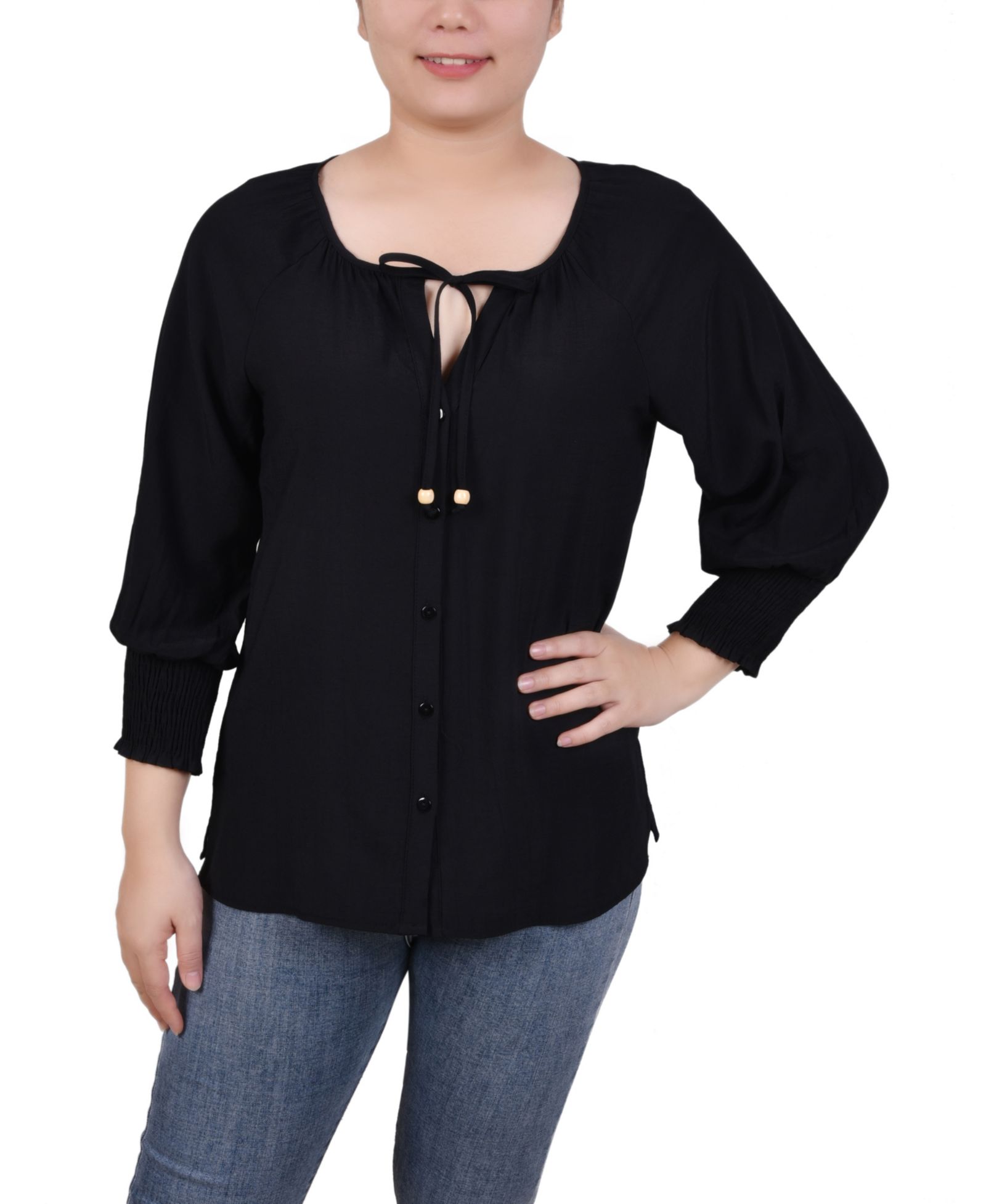 NY Collection Women's 3/4 Sleeve Button Front Blouse