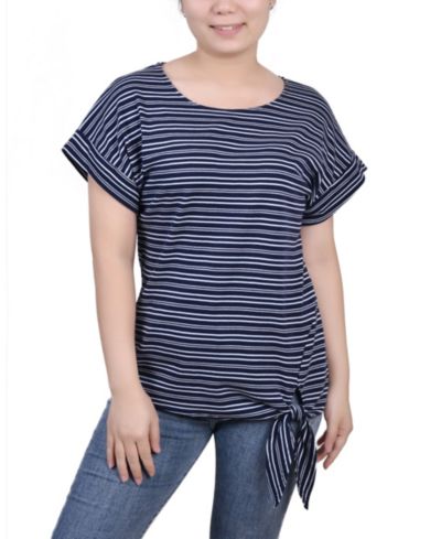NY Collection Women's Short Sleeve Tie Front Top