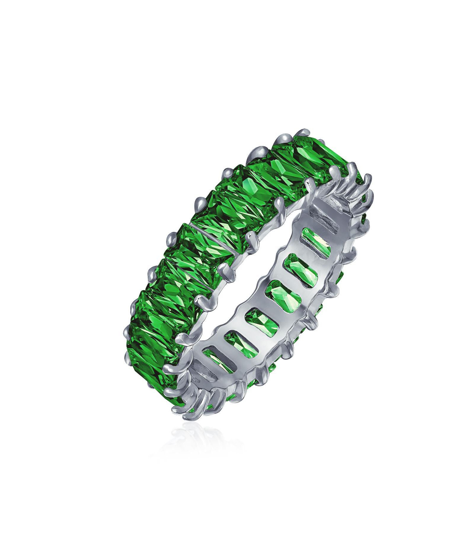 Bling Jewelry Elegant Multi Color CZ Baguette Cut Eternity Band Ring .925 Sterling Silver