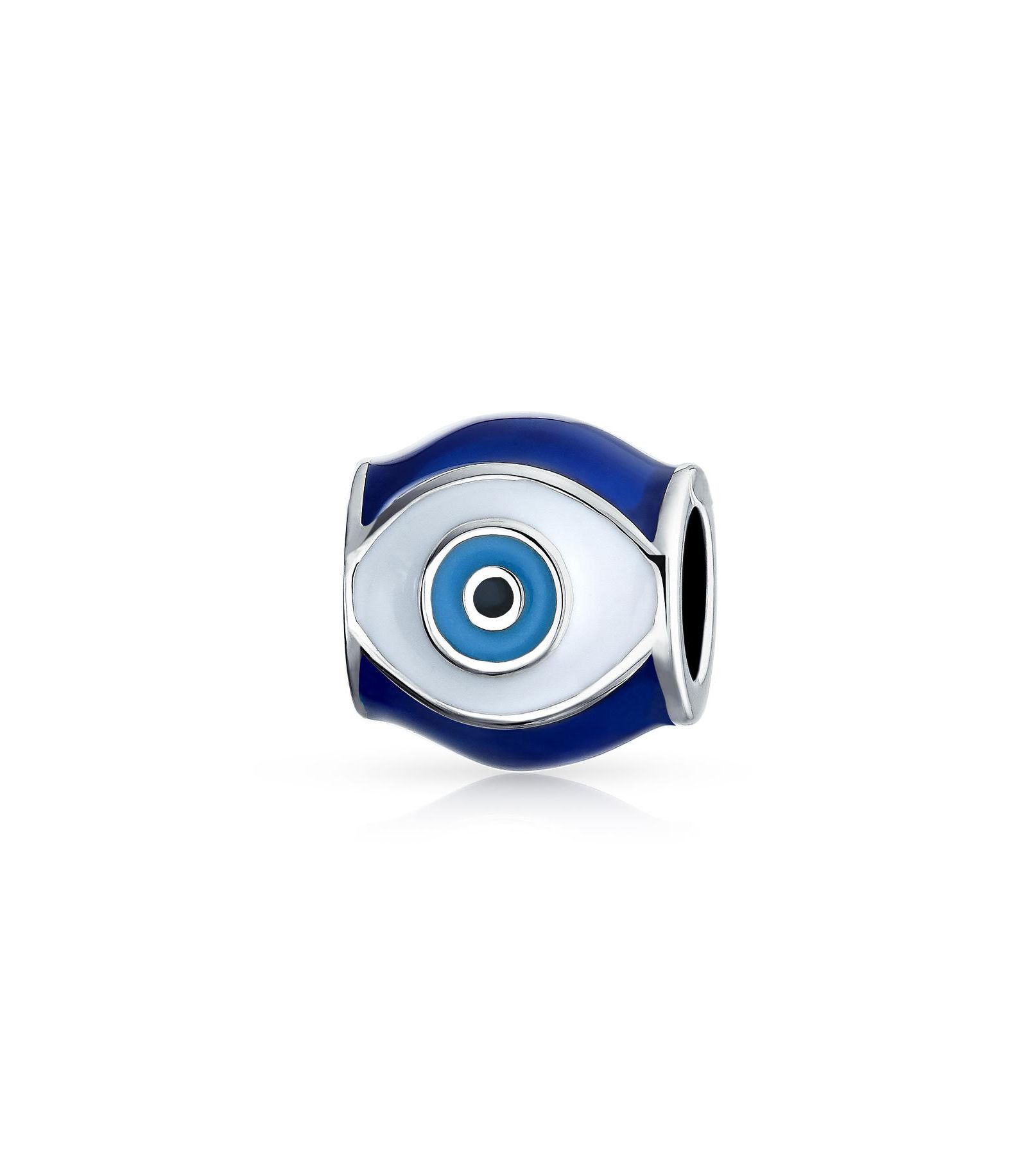 Bling Jewelry Amulet Blue Enamel Evil Eye Charm Bead for Bracelet .925 Sterling Silver