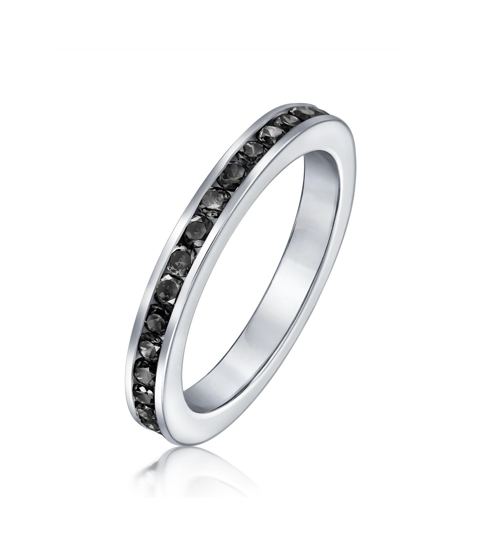 Bling Jewelry Channel Set Birthstone Light Green CZ Eternity Band Ring Sterling Silver