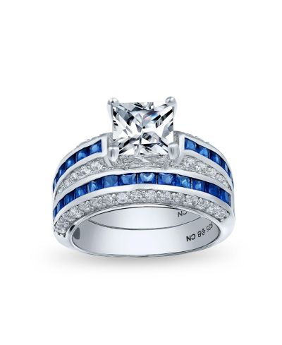 Комплект колец Bling Jewelry Art Deco Square Princess Cut, Sterling Silver