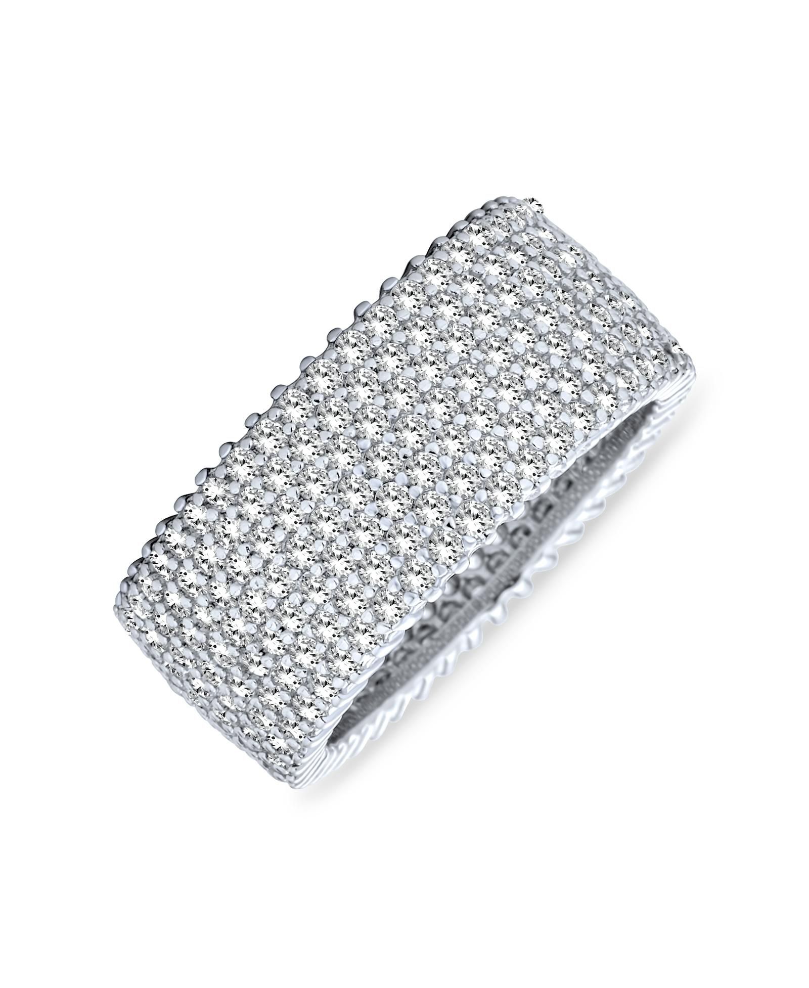 Bling Jewelry Wide 5MM Pave CZ Cocktail Statement Eternity Band Ring .925 Sterling Silver