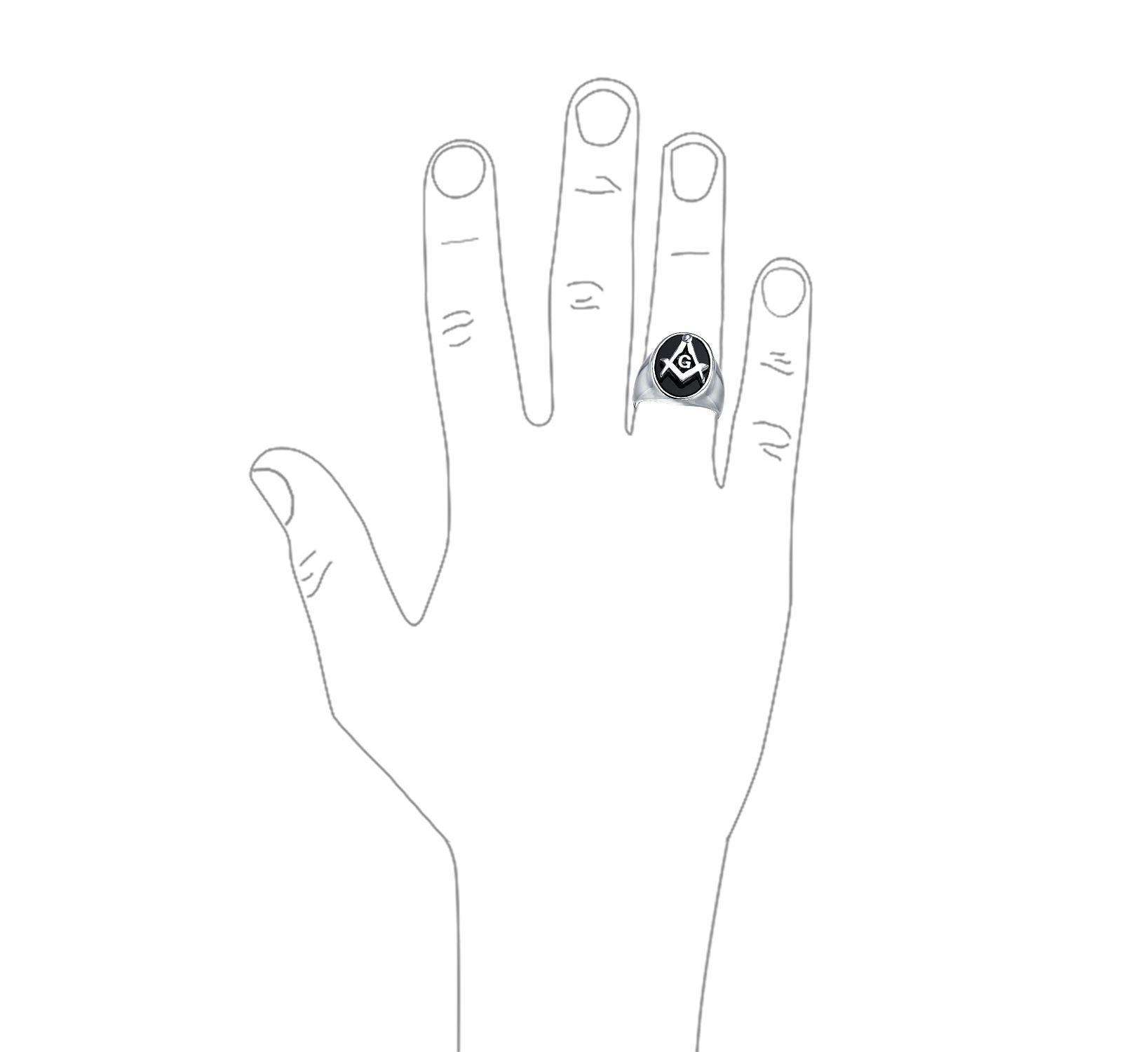 Мужское кольцо Bling Jewelry Square Compass Black Oval Signet Freemason Masonic из Stainless Steel