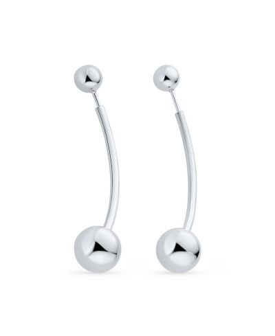 Bling Jewelry Modern Geometric Long Bar Double Bead Ball Drop Earrings Sterling Silver