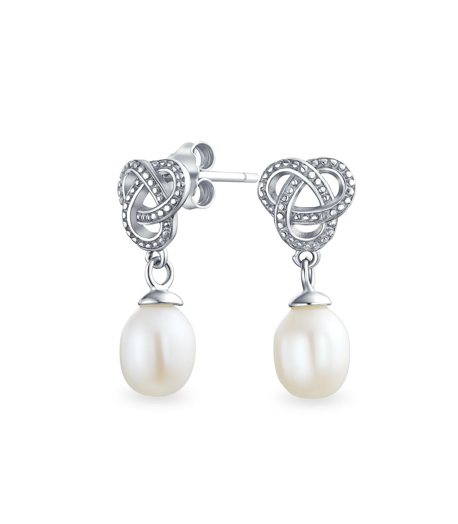 Серьги Bling Jewelry Love Knot White Freshwater Cultured Pearl Teardrop Dangle Prom Sterling Silver