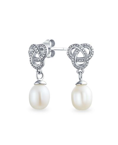 Серьги Bling Jewelry Love Knot White Freshwater Cultured Pearl Teardrop Dangle Prom Sterling Silver