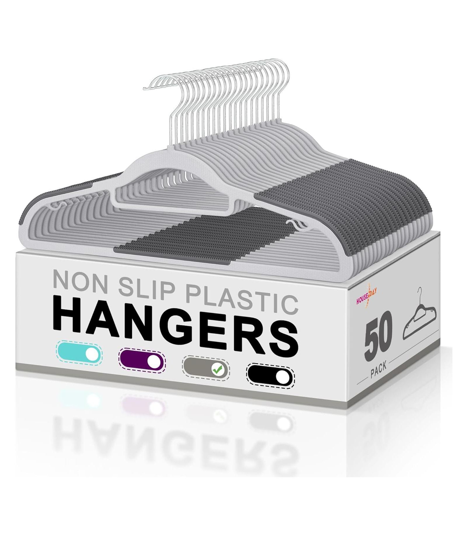 Plastic Non Slip Hangers 360° Swivel Hook Gray 50 Pack