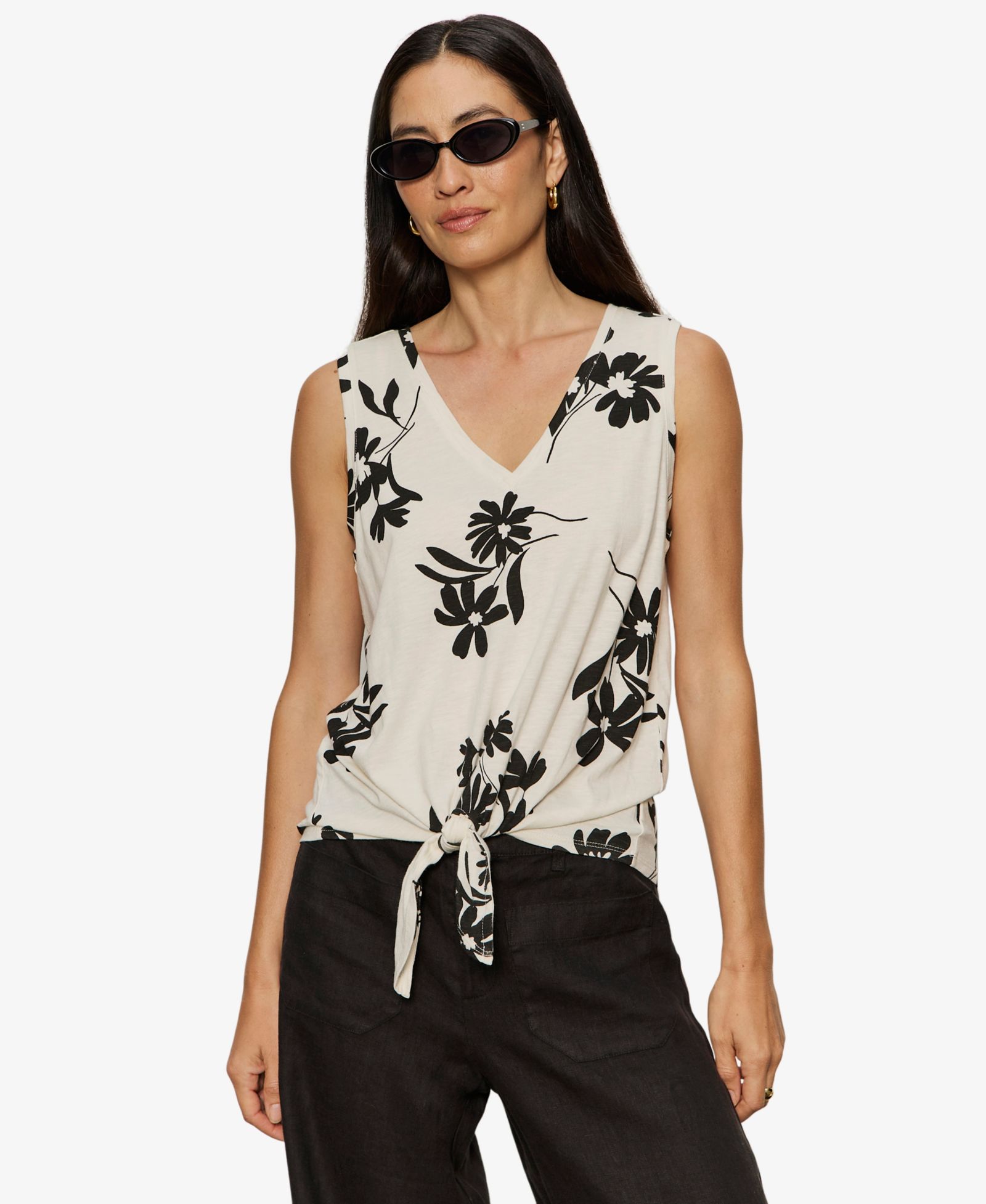 Sanctuary Women's Printed V-Neck Sleeveless Tie-Hem Tank Top