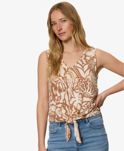 Sanctuary Women's Printed V-Neck Sleeveless Tie-Hem Tank Top