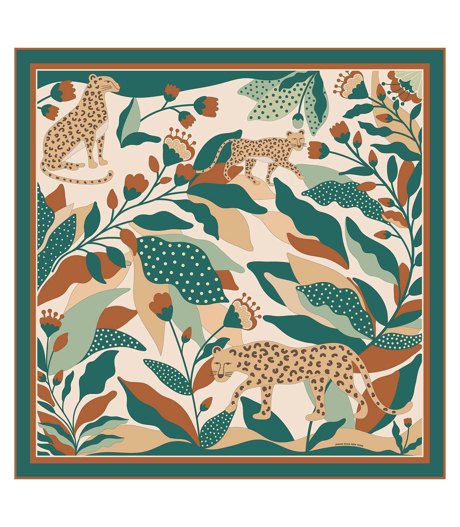 Jessie Zhao New York Double Sided Silk Scarf Of Green Wonderland